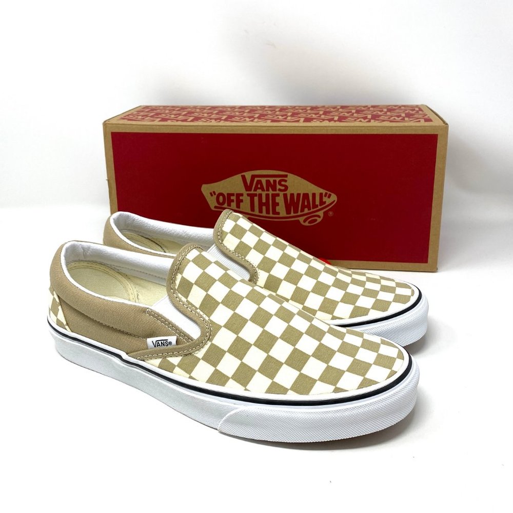 Vans Classic Slip On Check Beige Canvas Casual Sneakers Men's Sizes VN0A33TB43A - Picture 6 of 11
